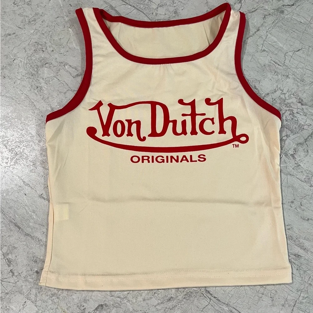 Original Vintage Von Dutch Crop Top T-Shirt Baby Tee Tank Tops Slim Fit Retro - Picture 2 of 4